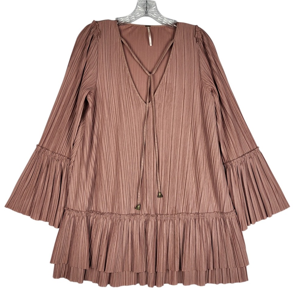 Free People Can't Help It Pleated Swing Dress Size XS Dusty Rose Tassels Flare - Picture 5 of 14